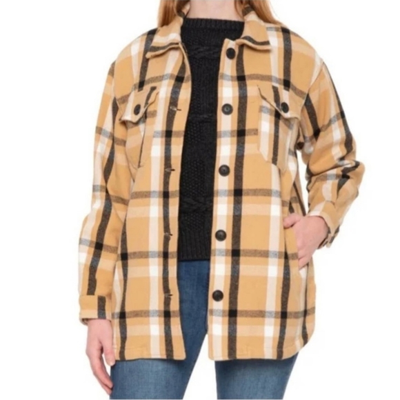 Lucky‎ Brand Tan Plaid Cotton Shacket - Picture 1 of 8
